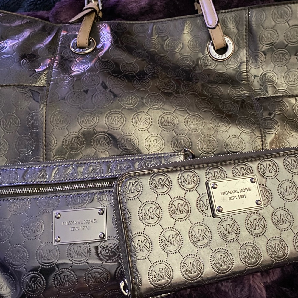 Michael Kors Silver Mirrored Bag-Wallet-Wristlet.